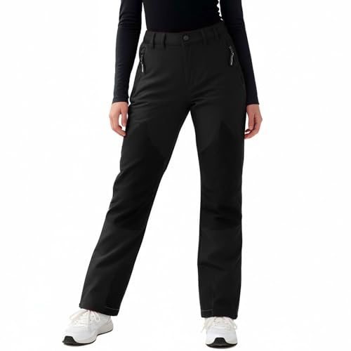 Kids' Winter Ski Pants – Boys Girls Fleece-Lined Snowpant with Zipper Pocketed Waterproof Sports Skiing Trousers for Snowboard & Cold Outdoor Sportswear 10 Years Black