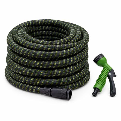 Ma Maison Tubo da Giardino Estensibile Smart 15 Mt - 7 Modalità di Spruzzo, Tubo Irrigazione, Flessibile, con Pistola Acqua, Resistente, Autolavaggio, Compatibile con Lance As - Nero e Verde