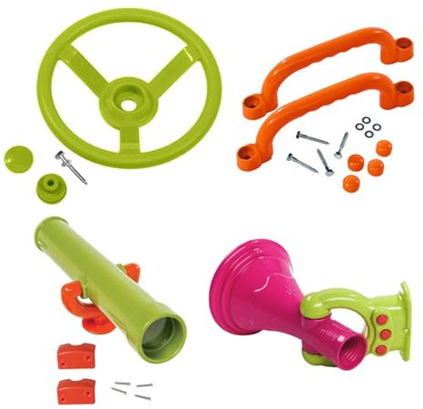 AMSLSIU Lenkrad Spielplatzzubehör für Kinder, Piratenschiff Spielset, Teleskop, sicheres und langlebiges Spielerlebnis, Baumhaus Aufsatz, Klettergerüst