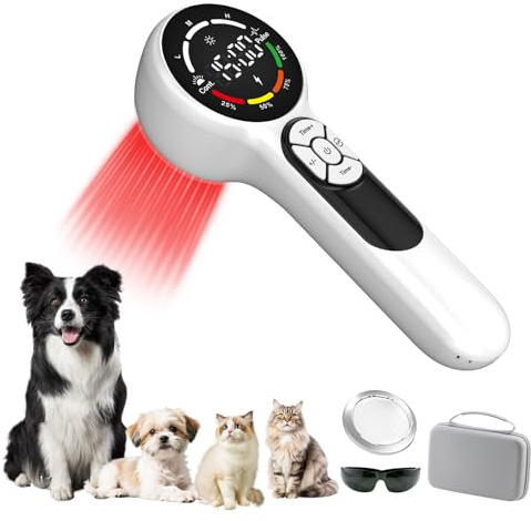 8 * 808nm & 16 * 650nm Kaltes Rotlicht Handgerät, 5200-mAh-Akku Infrarot Lasertherapie für Hunde mit 2 Modi, Tragbares Rot Lichttherapiegerät für Haustier Hüft, Pferde Muskel, Katzen Gelenkarthritis