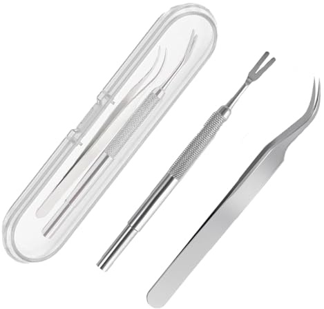 2 PCS Tick Remover Tools for Dogs, 2-Piece Stainless Steel Tick Fork Set with Fine-Tip Tweezers and Plastic Box, Professional Multi-Functional Kit for Dogs, Cats & Humans, Portable, Durable and Safe