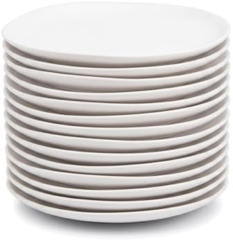 Juego de 12 platos de postre redondos de melamina blanca de 20 cm | Ideales para camping y picnics. Ligeros, resistentes, seguros y aptos para el lavavajillas. Disfruta al aire libre.