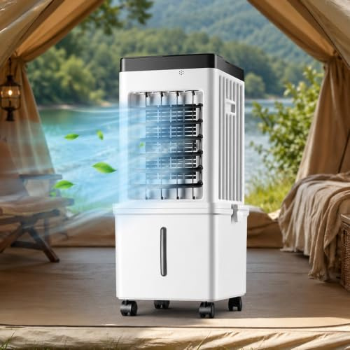 pealiritansemen Aire Acondicionado Sin Tubo,Climatizador Evaporativo Portátil con Depósito 15L,Mando A Distancia,Panel Táctil,4 Acumuladores De Frío,Oscilación Amplia para Casa,Dormitorio Y Oficina