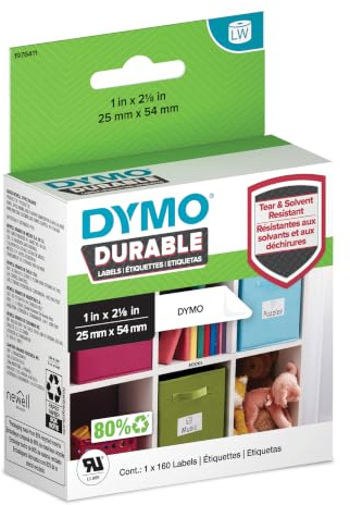 DYMO Original LabelWriter Hochleistungs-Etiketten | 25 mm x 54 mm | weißes Kunststoff-Etikett | Rolle mit 160 Etiketten | für LabelWriter-Beschriftungsgerät