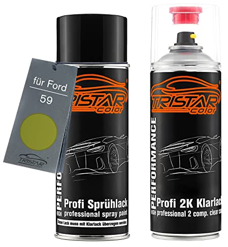 TRISTARcolor Autolack Spraydose für Ford 59 Squeeze Metallic + 2K-Klarlack | Set aus Basislack + 2K Klarlack, Sprühdosen 400ml