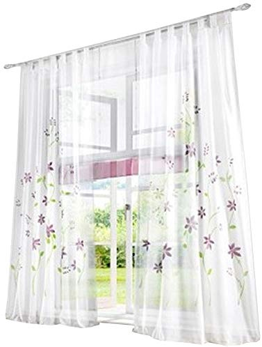 BAILEY JO 1er-Pack Gardine Schlaufen Gardinen Mit Blumen Voile Lichtdurchlässig Vorhang (BxH 150x175cm, violett)