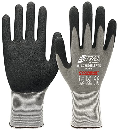 NITRAS 8810 FLEXIBLE FIT K AArbeitshandschuhe - Schutz-Handschuhe für die Arbeit - EN 388 - Grau/Schwarz - 10/XL
