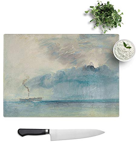 Kitchen Chopping Board Glass - J.M.W. Turner (Joseph Mallord William Turner) A Paddle Steamer - Textured Worktop Saver Cutting Board - Heat Resistant, Shatterproof and Hygenic - 28.5 x 20 cm