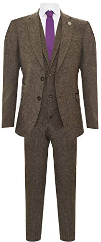 Tru Clothing Abito a 3 Pezzi Marrone da Uomo in Lana a Spina di Pesce Stile Anni '20 Blinders 46/40W