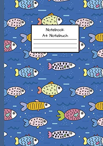 Notebook A4 Notizbuch: Notizbuch DIN A4 - Kladde kariert 5 mm - 110 Seiten - Notizheft, Tagebuch, Schreibbuch - Fisch-, See- und Ozeanmuster