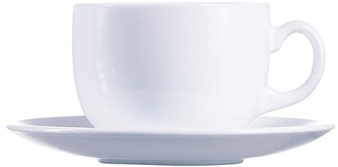 Luminarc Diwali Round 18pc Opal Glass Dinner Set Dinnerware Tableware Plates (12pc Cup & Saucer Set, White)