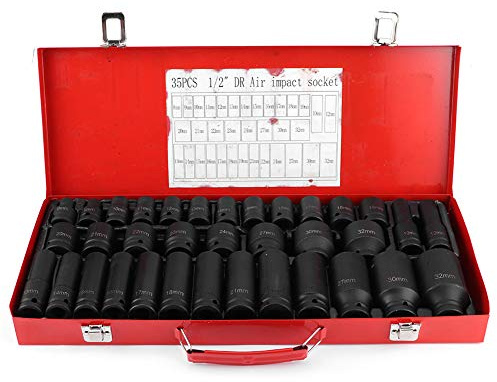 Schlag-Steckschlüssel-Set, metrisch, 35-teilig, Sechskant-Bit, tiefes Schlag-Steckschlüssel-Werkzeug für 1/2-Zoll-Antrieb, Ratsche, 6-Punkt-Spitze