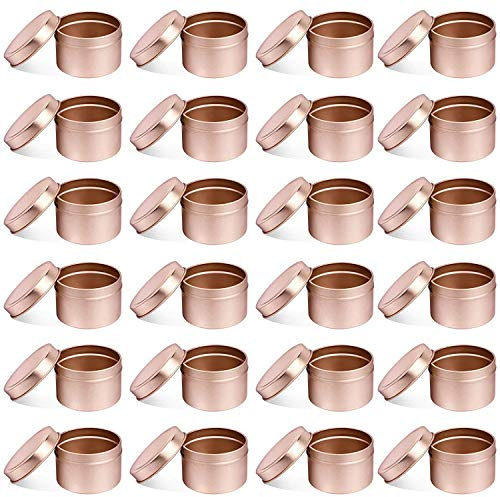 Candle Jars for Making Candles Bulk, 24 Pcs Round Metal Candle Tins with Lids, Decorative Candle Containers for DIY Candle Making, Arts Crafts Supplies, Dry Storage, Party Favors(Rose Gold,5OZ)