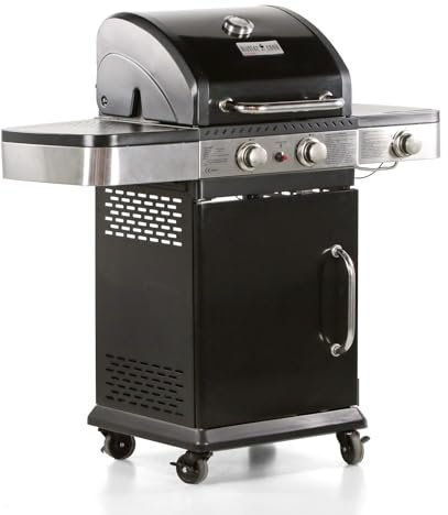 Brigros - Barbecue a gas DALLAS con rotelle potente e pratico, comodo da spostare, sistema di pulizia facile (3 fuochi)