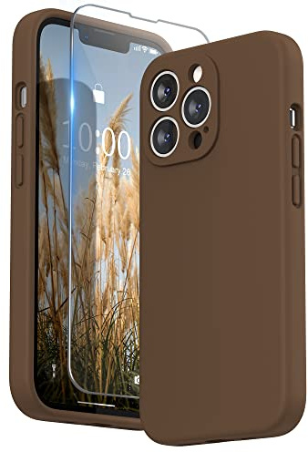 SURPHY für iPhone 13 Pro Hülle Silikon mit Displayschutzfolie & Kameraschutz, Handyhülle iPhone 13 Pro Case aus Flüssigem Silikon Schutzhülle 6,1 Zoll 2021, Braun