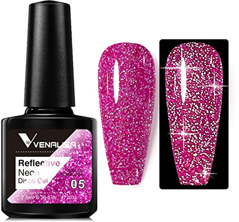 VENALISA UV Gel Nagellack Glitzer, Rosen Rot Nagelgel Shiny Reflective Glitter Nail Polish für Anfänger Nagelstudio