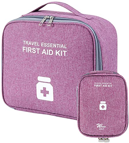 Seasboes 2stk Medikament Tasche, Große Kapazität Notfalltasche, Medikamententasche Leer Erste Hilfe Tasche, Wasserdichte Medizin Aufbewahrungstasche für Zuhause Reisen Büro (Gross+Klein, Lila)
