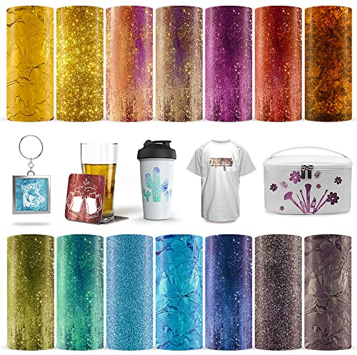 LUCKIGUCK Infusible Transfer Ink Sheets 14 Stück/Set, Vorgedrucktes gefärbtes Sublimationspapier 12X 12 Eisen auf T-Shirt und Tasse (Glitter)