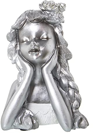 DRW Figura di Un Busto di Una Bambina in Resina in Argento 17x14x26cm, estandar