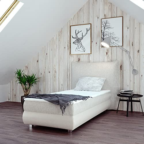 FURNISTAR Boxspringbett Doppelbett Togo - Bett mit Bonellmatratze, mit Bettkasten für Bettwäsche und Topper. Gepolstertes Kopfteil mit Einer eleganten weichen Kissendesign (Material 0301, 90x200)