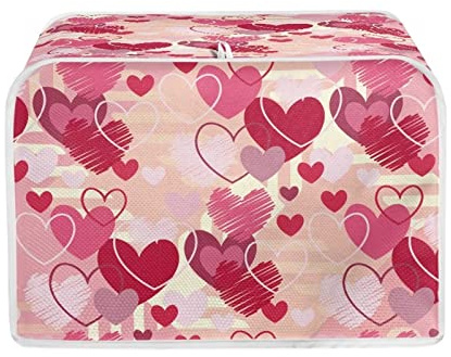 JEOCODY Toaster Cover With Hearts Print for Valentines Day Decor - 2 Slice Waterproof Dustproof Kitchen Small Appliance Organizer Bag for Bread Oven