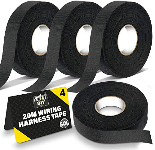 SOL 4pk x 20m Wiring Harness Tape, Black Loom Binding Felt for Cars, Motorcycle, Durable and Flexible, Heat-Resistant Adhesive Fabric Cloth Strip, Ideal for Automotive Electrical Wire Cable Management
