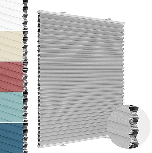 Allesin Wabenplissee ohne Bohren Verdunklung Thermo Doppelplissee Klemmfix Zweifarbig Hellgrau-weiß 90x110 cm (BxH) 100% Blickdicht, Sonnenschutz & Schallschutz Plisseerollo für Fenster & Tür