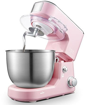 Robot Pâtissier Batteur Électrique Bol À Mélanger en Acier Inoxydable De 4L Réglable en 6 Vitesses Batteur À Tête Inclinable 600 W avec Garde-Boue, pour Gâteau, Pâte, Pain Et Plus (Color : Pink)