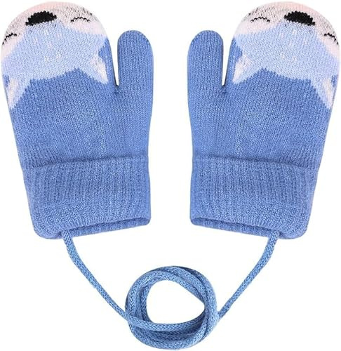 0-3 Jahre Baby Winter Handschuhe Kinder Gestrickte Fäustlinge Warme Fleece Gefütterte Handschuhe Fausthandschuh mit Schnur Outdoor Weich Winterhandschuhe Skihandschuhe Handwärmer für Jungen Mädchen