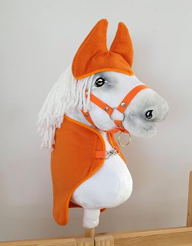 Set für Steckenpferd A3: Decke + Ohrenschützer. Kein Pferd enthalten. Orange.