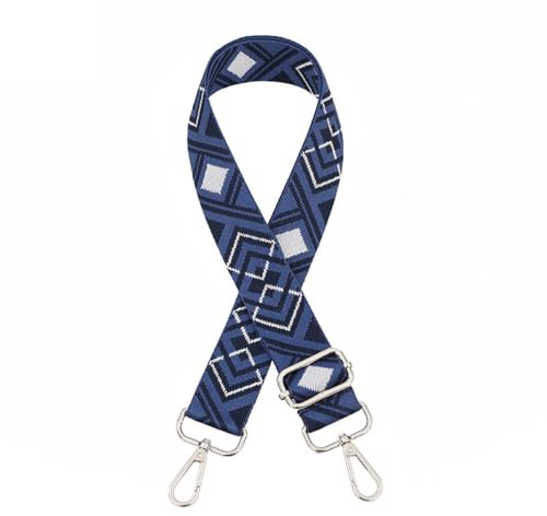 Bunter Taschengurt für Damen & Herren,Verstellbar Schultergurt,3,8cm Breit,Längenverstellbarer 75-130cm Schulterriemen,DIY Zubehör für Tasche,Schultertasche Tragetaschen,Silberne Schnalle,Blauer Karo