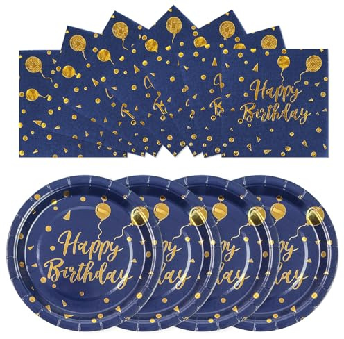 EVYIENEN 50 Stück Pappteller,Partyteller Kindergeburtstag Teller und Servietten Set Partygeschirr Set,Happy Birthday Blau Einweg Teller zum Kindergeburtstag,Geburtstag,Tischdekorationen
