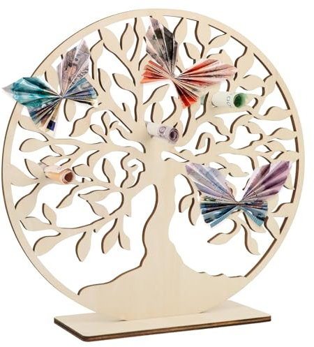 BOFUNX Geldbaum aus Holz mit Gravur Lebensbaum Deko Geld Holzbaum Dekoration Geldgeschenk DIY Verpackung Geldgeschenke für Geburtstag Hochzeit Männer Frauen Brautpaar