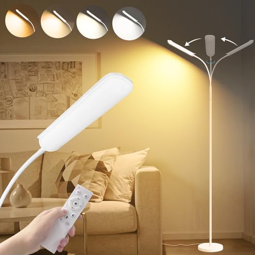 Lampada da Terra LED Dimmerabile, 18W 1800LM Luminoso Lettura Piantana Bianco con 4 temperatura di Colore,Telecomando Magnetico, Collo D'oca Flessibili a 360°,Timer 1H, per Soggiorno Letto Ufficio