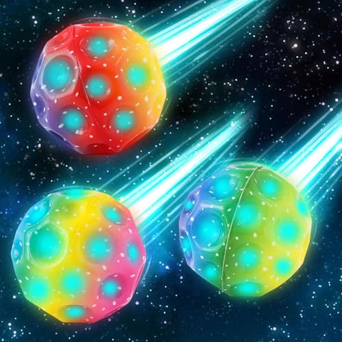 Mond Kugel 3 Stück LED Moon Ball, Mini Farbiger Jump Ball, Super High Bouncing Space Ball, Sportlicher Trainingsball Zum Werfen, Leicht zu Greifen und zu Fangen
