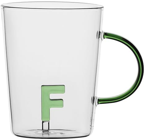 LA PORCELLANA BIANCA - Tazza Lettera 'F' in vetro borosilicato, capacità 400 cc, collezione Allalettera