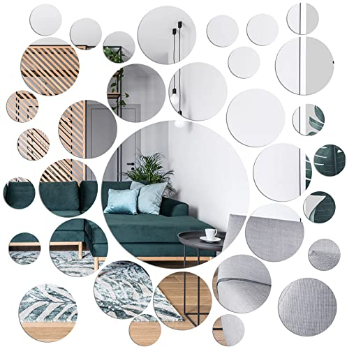 Zfseyuh 33 Stück Spiegel Wandaufkleber 3D, Runder Spiegel Wandtattoo DIY Acryl Wandsticker Spiegel Dekoration Spiegelfliesen Selbstklebend für Zuhause Dekoration
