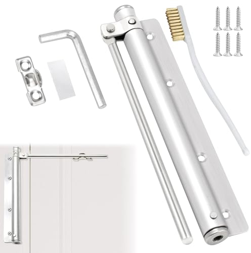 QGGTQG Cierrapuertas automático de barra de acero inoxidable Cierrapuertas ligero Cierrapuertas ajustable con cepillo de alambre para puertas interiores, exteriores, puerta de jardín