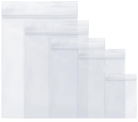 Baxcdyswe Lot de 500 Sachet Plastique Transparent, 5 Tailles Zip Pochon Plastique Sacs à Fermeture, Sachets Plastiques Transparents Refermables en Film PE Solide, Convient Usage Alimentaire