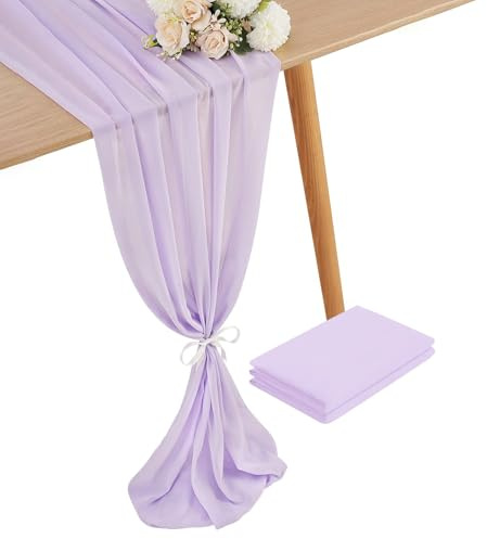 2 Stück Lila Chiffon Tischläufer Dünner 70x300 cm für Hochzeit Party | Tischläufer Tischdeko für Hochzeiten Outdoor Geburtstag Küchendekor