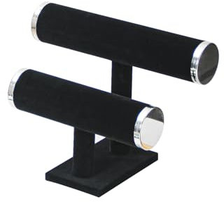 Justsoso 2 Tier Bracelet Holder Stand, Bangle Watches Display, Velvet Bracelet Jewelry Storage Organizer Rack, Hairband Scrunchie Show Tower Shop Selling or Home Use (Black)