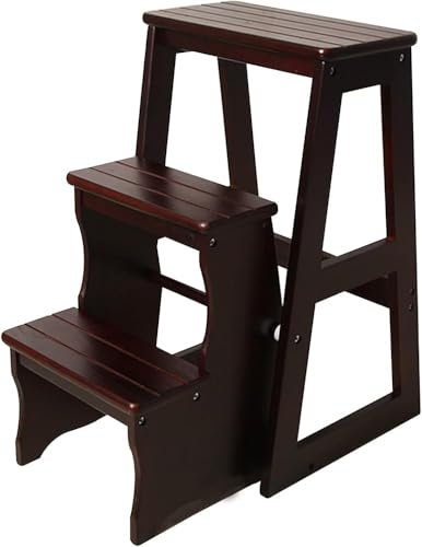 Sedia pieghevole in legno massello, con scaletta e supporto per piante, per adulti, design pieghevole a 3 gradini, per casa, cucina, uso esterno