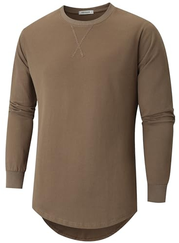 VEIISAR Herren Dickes Rundhalsmantel T-Shirt mit Herren 100 Baumwolle Heavy Duty Preshrunk Longline Shirt