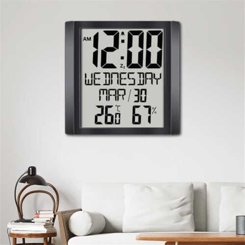 HEBEOT Large Radio Controlled Wall Clock Digital Wall Clock Electronic Digital Clock For Bedrooms, Living Rooms, Offices 20 * 20 * 3Cm