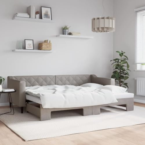 LAPOOH Tagesbett Ausziehbar Taupe 80x200 cm Stoff, Schlafsofa, Daybed, Bettsofa, Sofa Bed, Sofabett, Schlafcouch, Jugendbett, Bettgestell, Bettcouch - 3197424