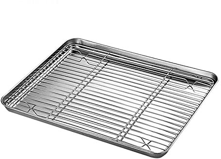 Mit abnehmbarem, antihaftbeschichtetem Kühlkorb für Pommes Frites, Edelstahl, ungiftig, für Backofen, Spülmaschine, Grillschale, leicht zu reinigen, Backblechgestell