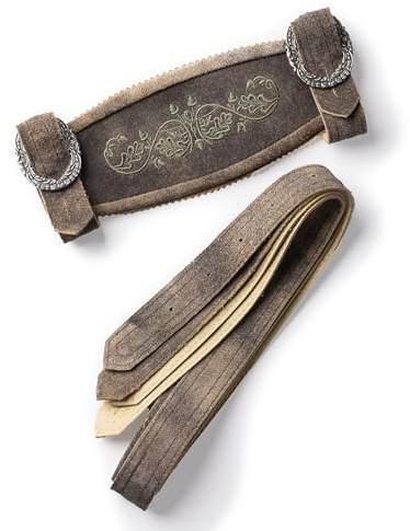 Schöneberger Trachten Couture Herren Lederhosen Hosenträger Klassik - Echtleder H-Träger in grau, braun, grün Antik für Oktoberfest (DE/NL/SE/PL, Numerisch, 58, 60, Regular, Regular, Braun/Grün)