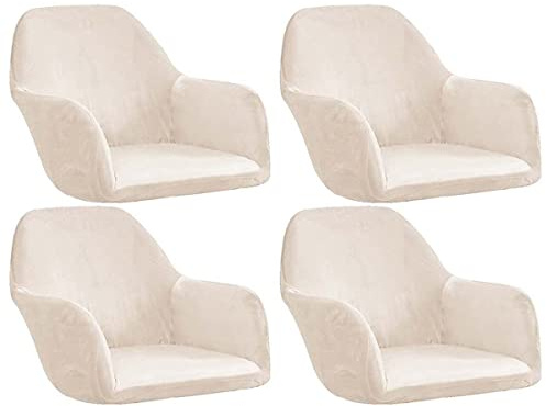 WJHDWYD Samt Sesselbezug Elastische Stuhlhussen mit Armlehnen Universal 1/2/4/6 Stück Stuhlhussen Sessel Schonbezug for Büro Esszimmer Küche Moderne(Beige Beige,4PCS)