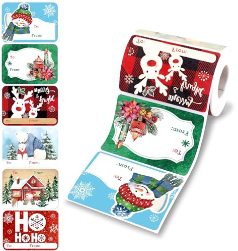 ONBAGLST Christmas Labels Stickers Self Adhesivefor Presents - 250 Xmas Gift Labels Sticker,Christmas Stickers with Festival Xmas Designs - Size 75 x 5mm Xmas Sticker for Presents