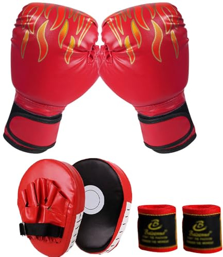 3 in 1 Kids Boxing Set for 3 to 10 Years,Kids Boxing Gloves and Boxing Pads,Sports Sparring Training Boxing Gloves with Hand Wraps,Kickboxing,Gift for Boys and Girls (Blue)